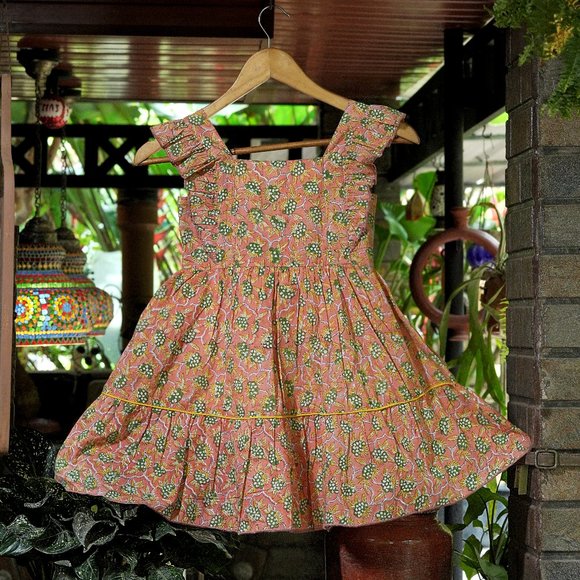 (New) Orange and  Yellow Spring/Summer 100% Cotton Dress - Picture 3 of 4